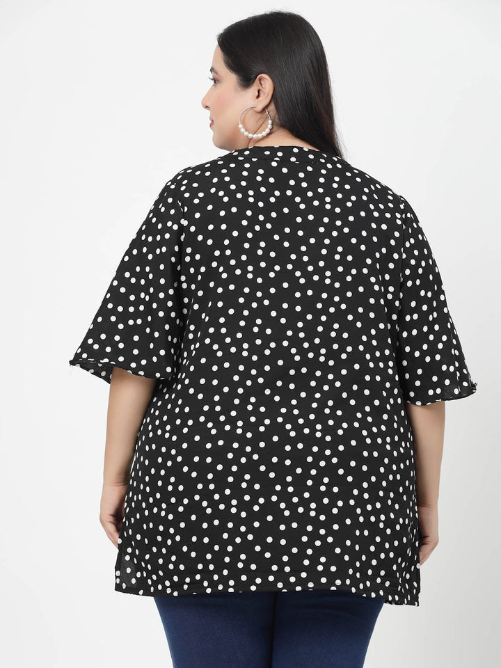 Plus Size Polka Dot Printed Flared Sleeves Top