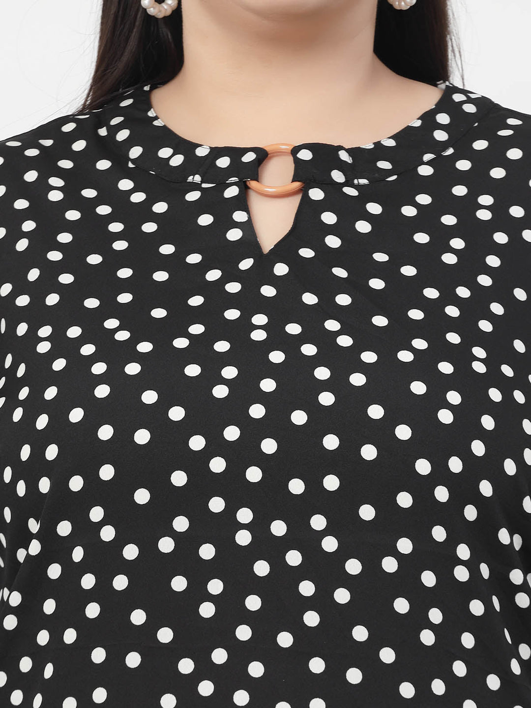 Plus Size Polka Dot Printed Flared Sleeves Top