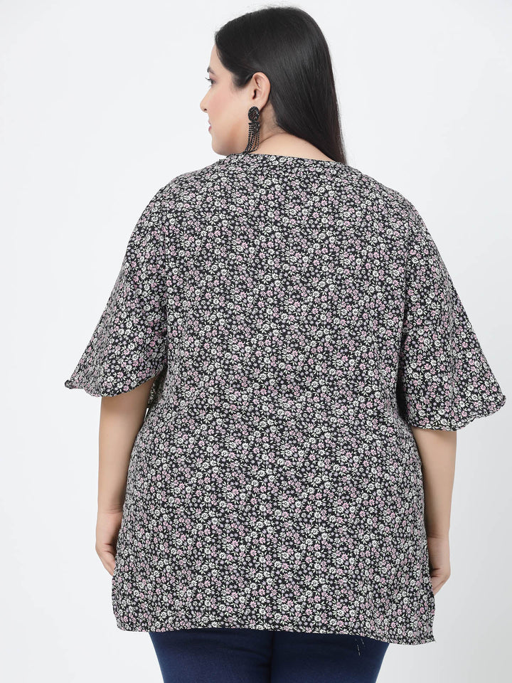 Plus Size Floral Printed Flared Sleeves Top