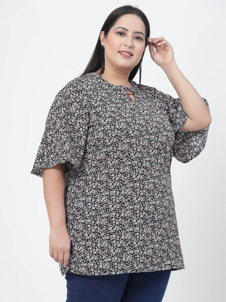 Plus Size Floral Printed Flared Sleeves Top