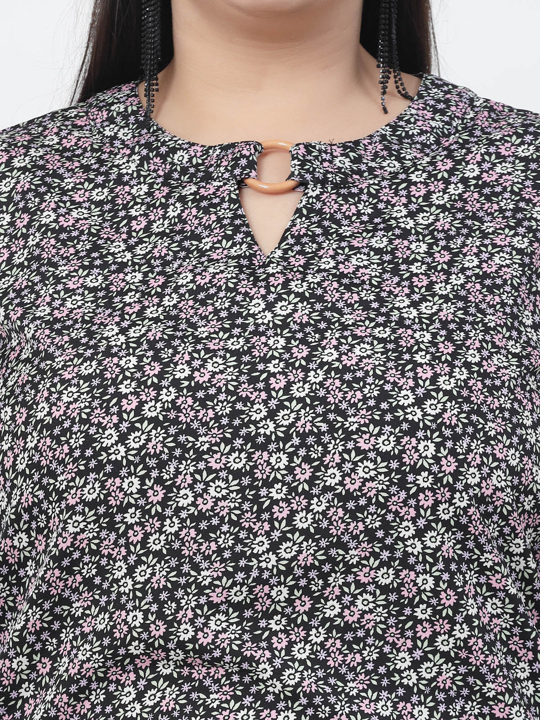 Plus Size Floral Printed Flared Sleeves Top