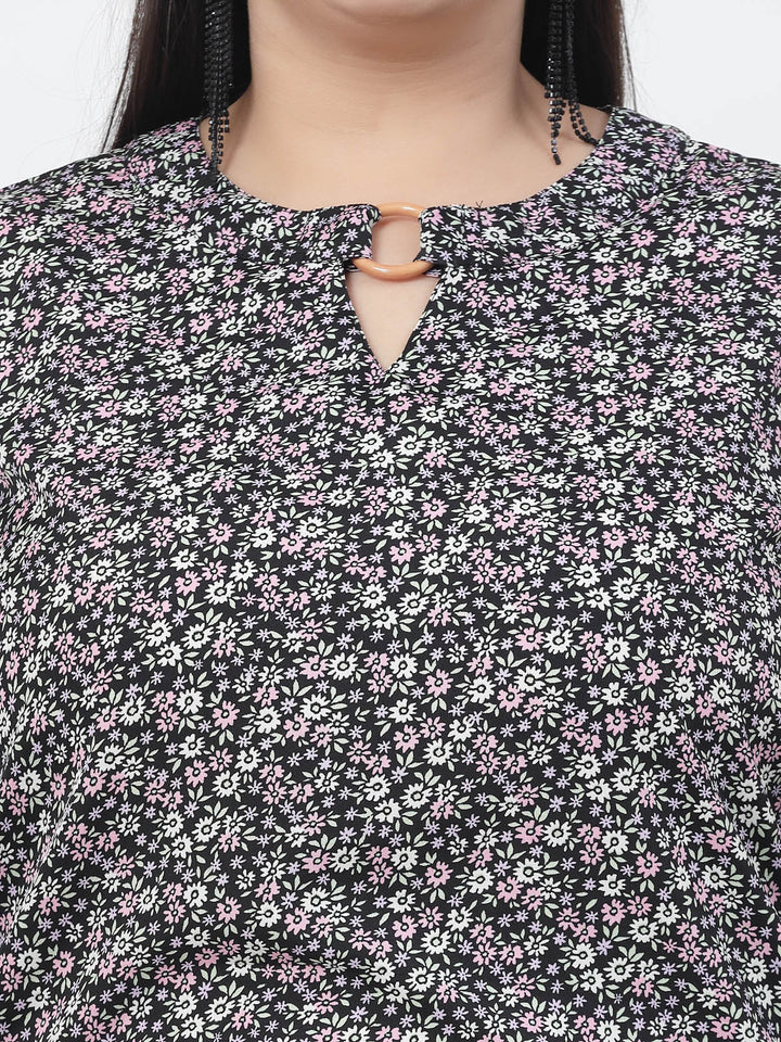Plus Size Floral Printed Flared Sleeves Top