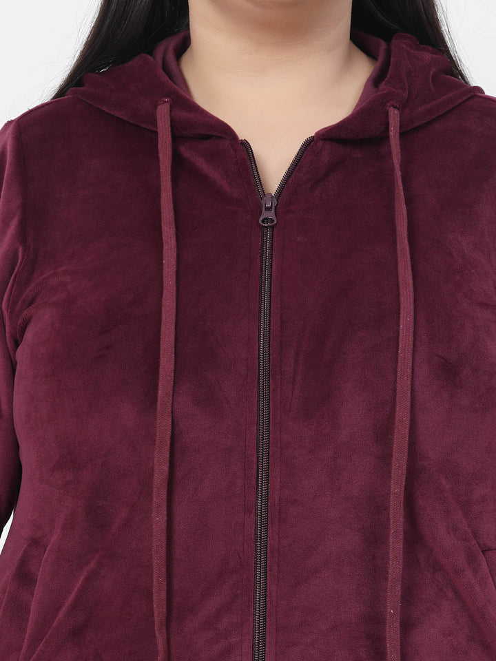 Plus Size Women Hooded Neck Velour Tracksuit