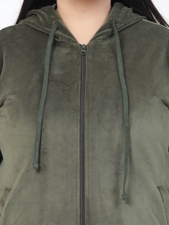 Plus Size Hooded Front Open Velvet Tracksuit