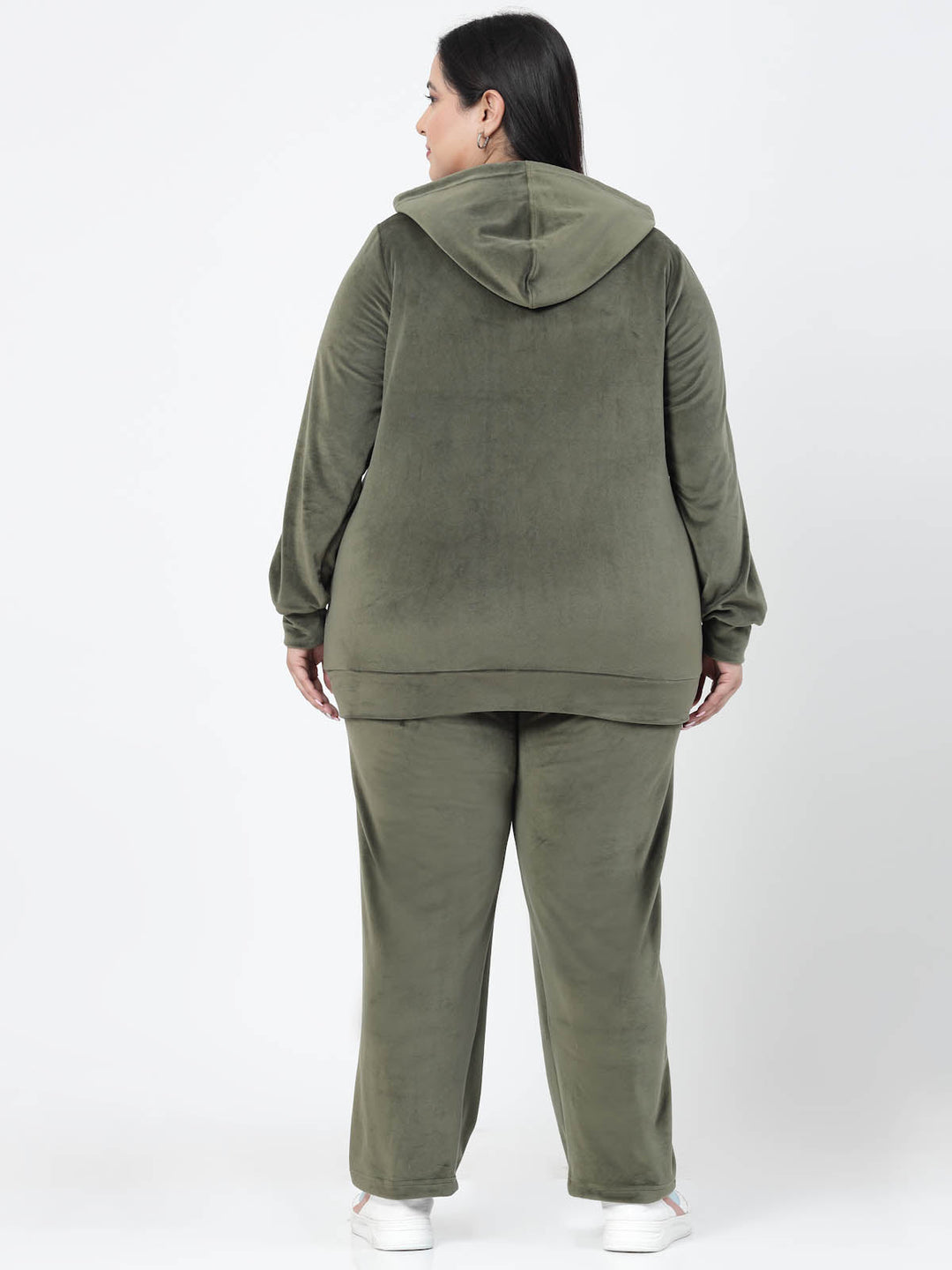 Plus Size Hooded Front Open Velvet Tracksuit