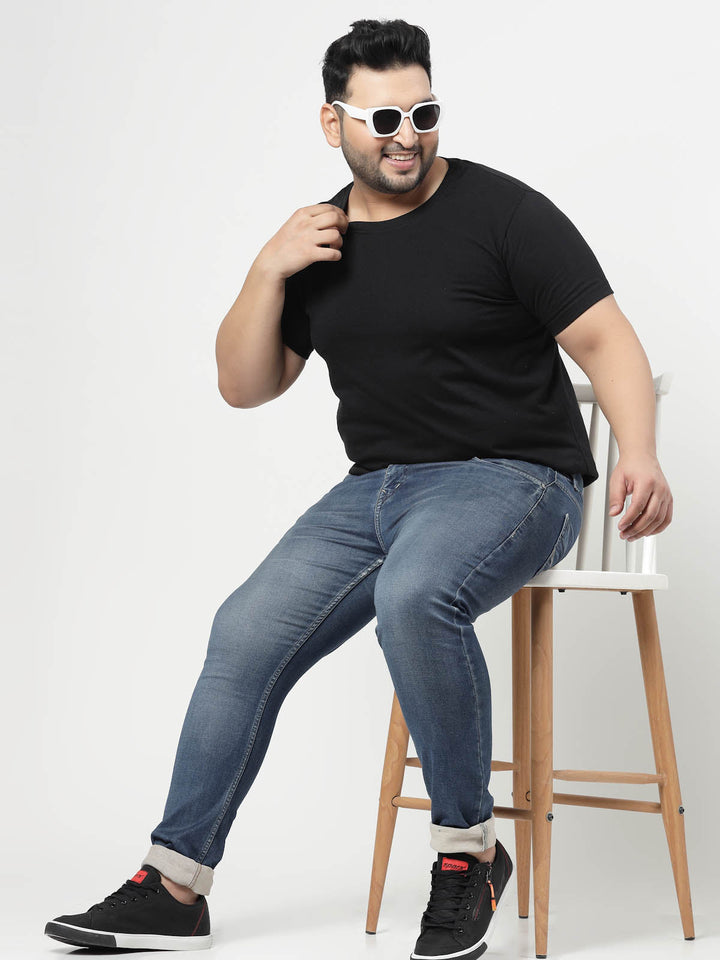 Plus Size Men  Black Typography Printed T-shirt