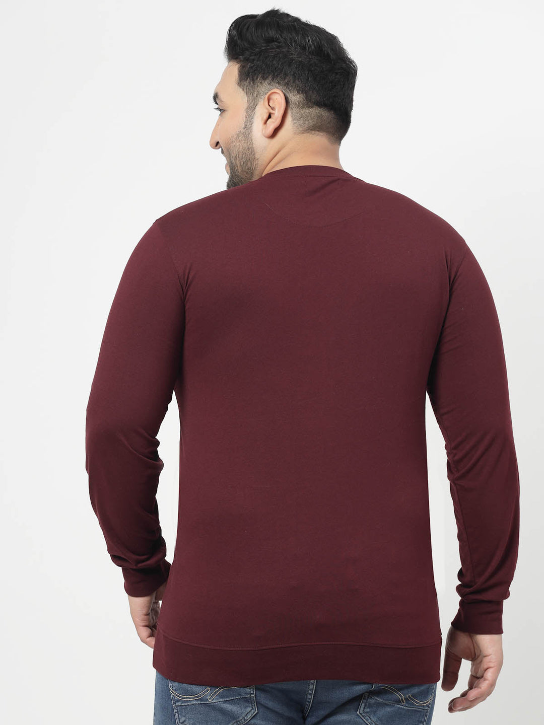Plus Size Maroon Typography Printed Cotton Pullover Sweatshirt