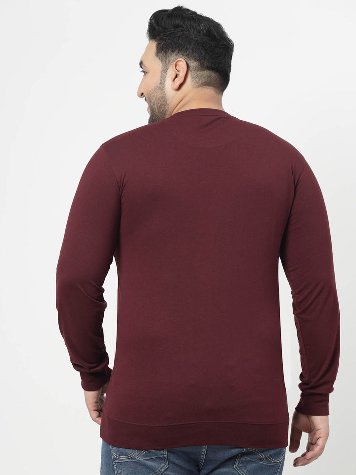 Plus Size Maroon Typography Printed Cotton Pullover Sweatshirt