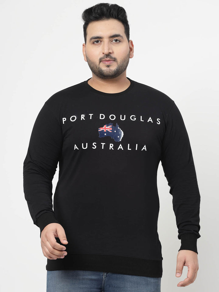 Plus Size Typography Printed Long Sleeves Cotton Sweatshirt