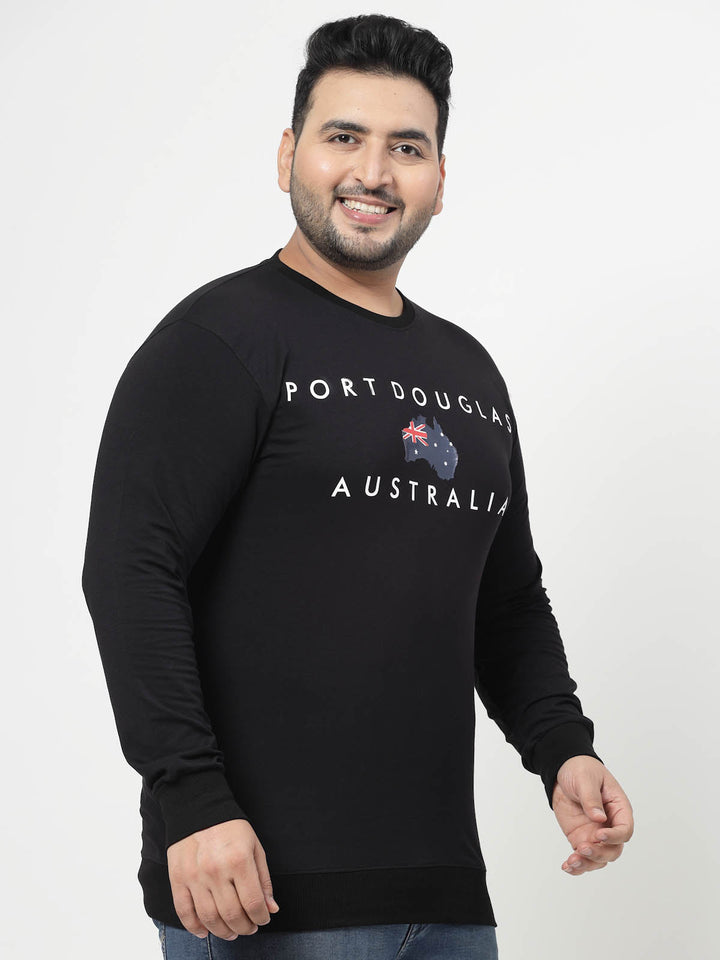 Plus Size Typography Printed Long Sleeves Cotton Sweatshirt