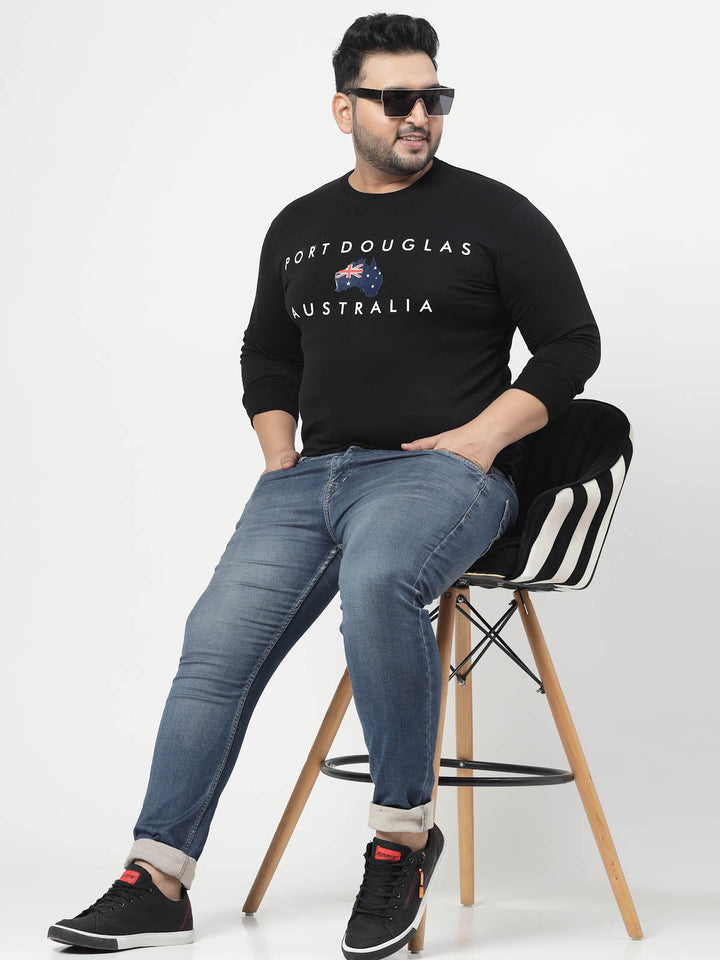Plus Size Typography Printed Long Sleeves Cotton Sweatshirt