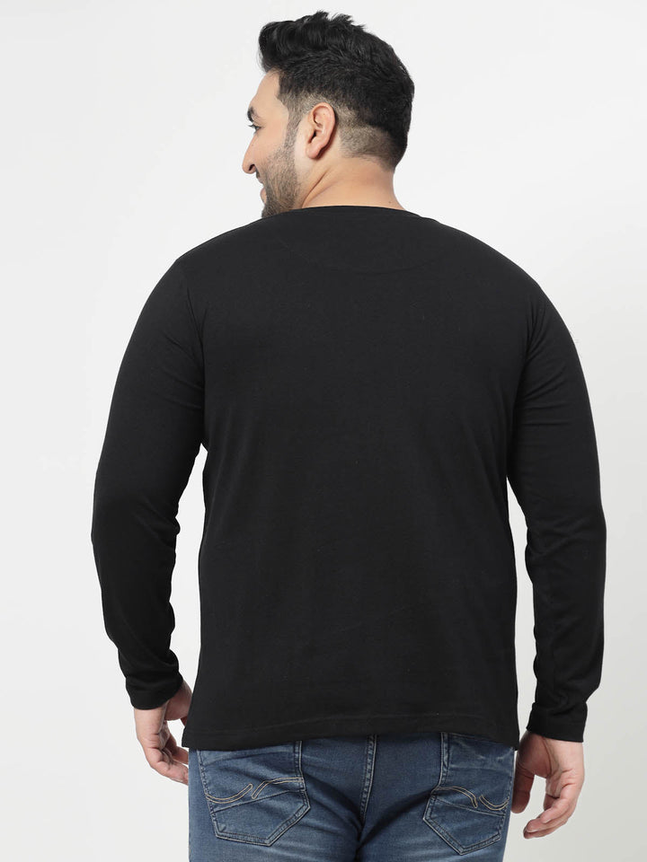 Plus Size  Men Black Cotton T-shirt