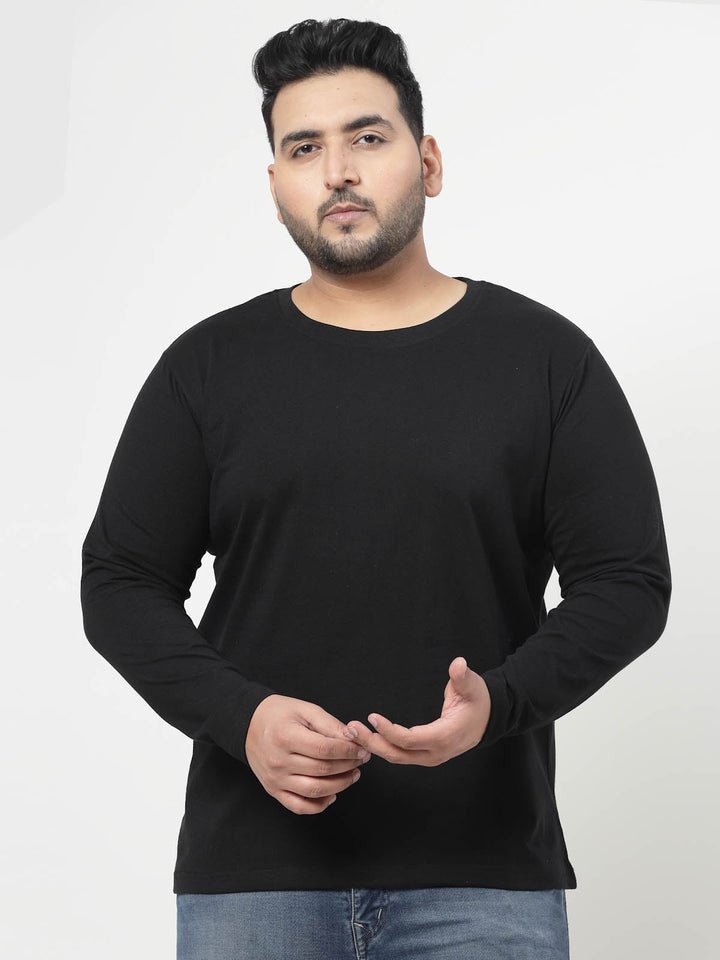 Plus Size  Men Black Cotton T-shirt