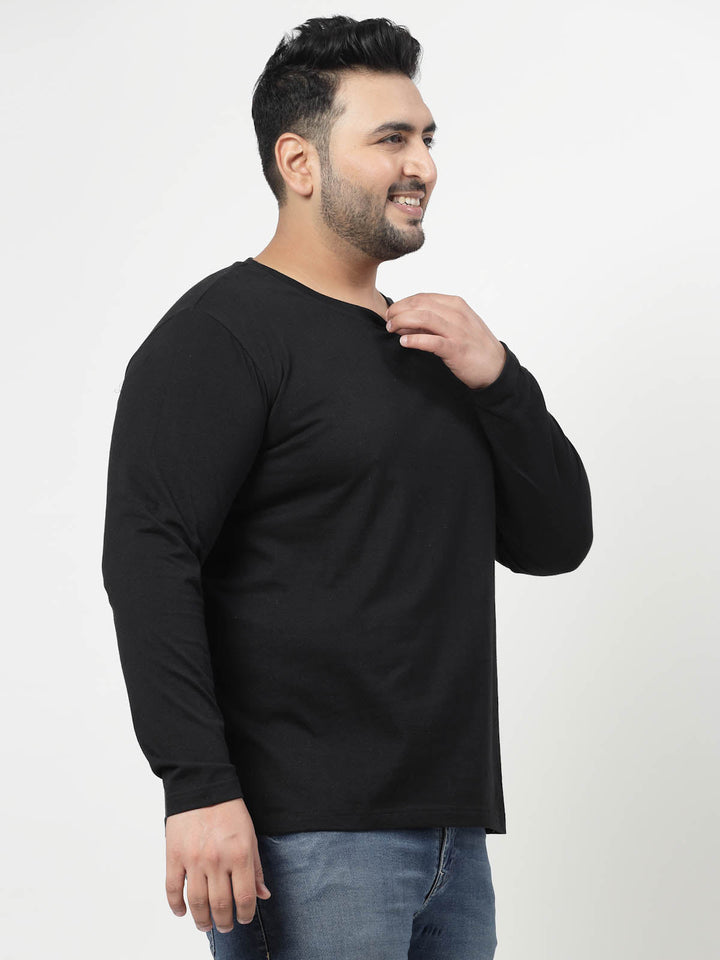 Plus Size  Men Black Cotton T-shirt