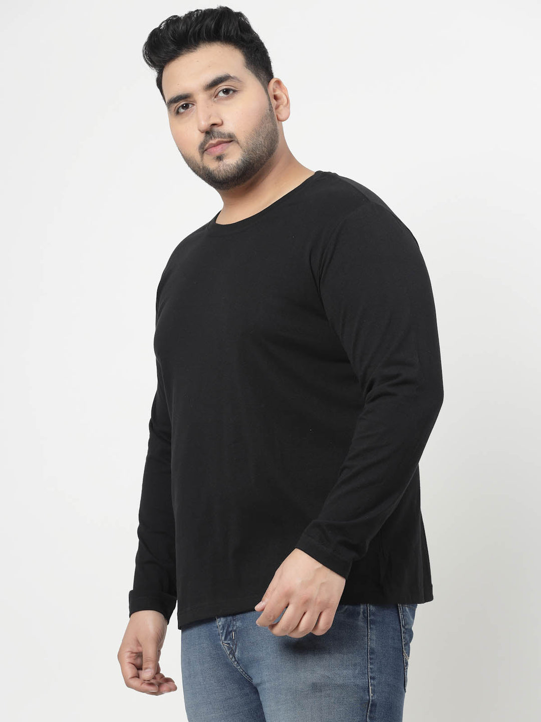 Plus Size  Men Black Cotton T-shirt