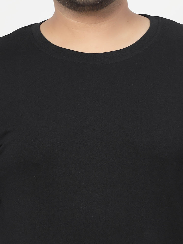Plus Size  Men Black Cotton T-shirt