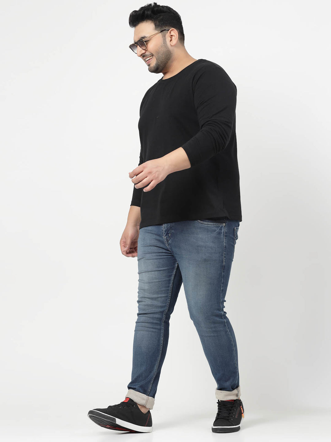 Plus Size  Men Black Cotton T-shirt