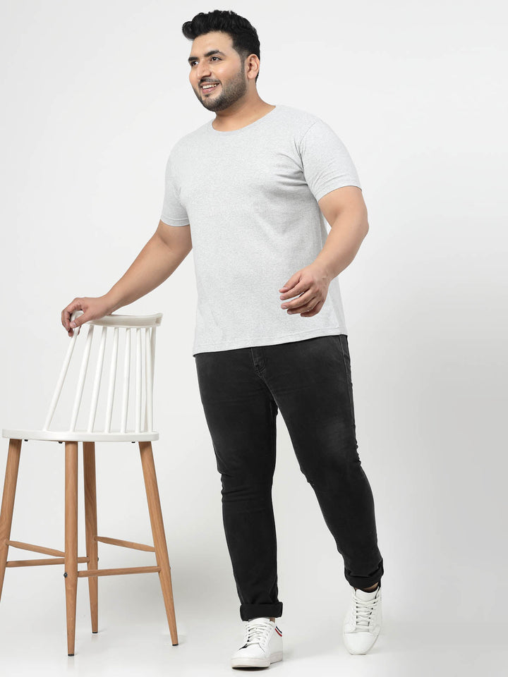 Plus Size Men  Grey & Black Graphic Printed T-shirt
