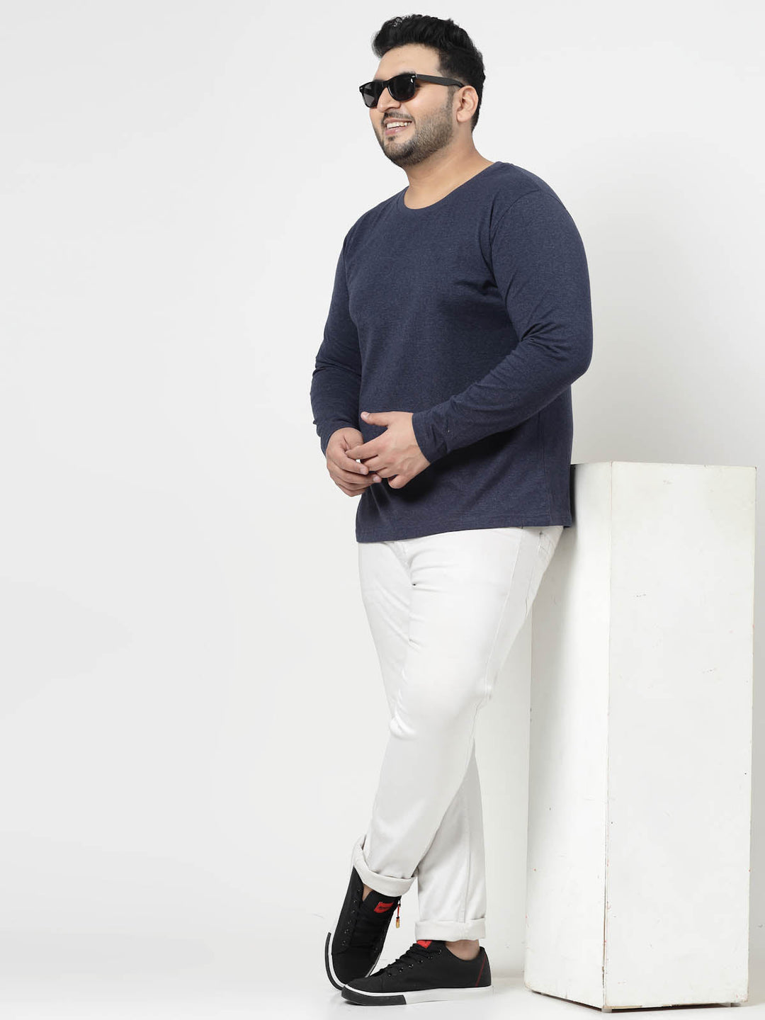 Plus Size Men Blue  Raw Edge T-shirt