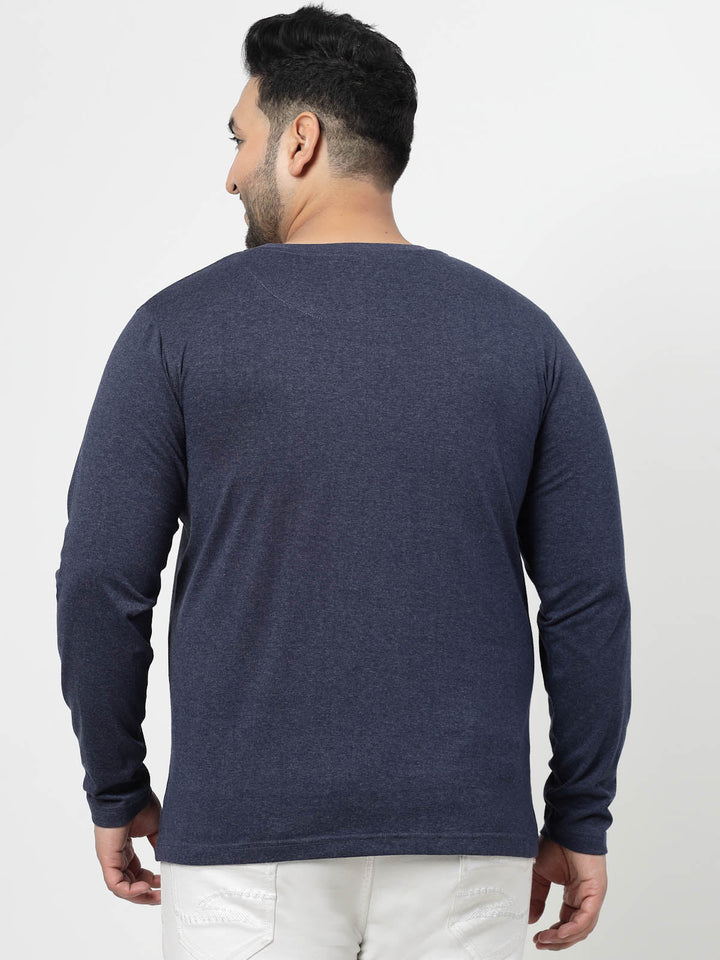 Plus Size Men Blue  Raw Edge T-shirt