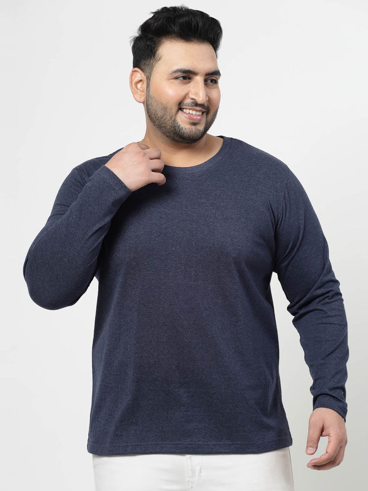 Plus Size Men Blue  Raw Edge T-shirt