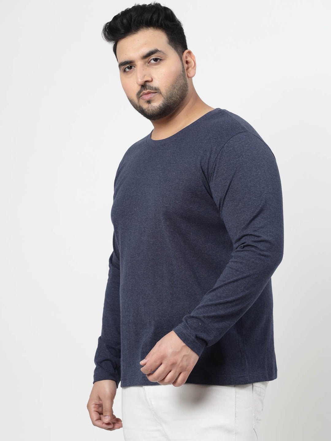 Plus Size Men Blue  Raw Edge T-shirt