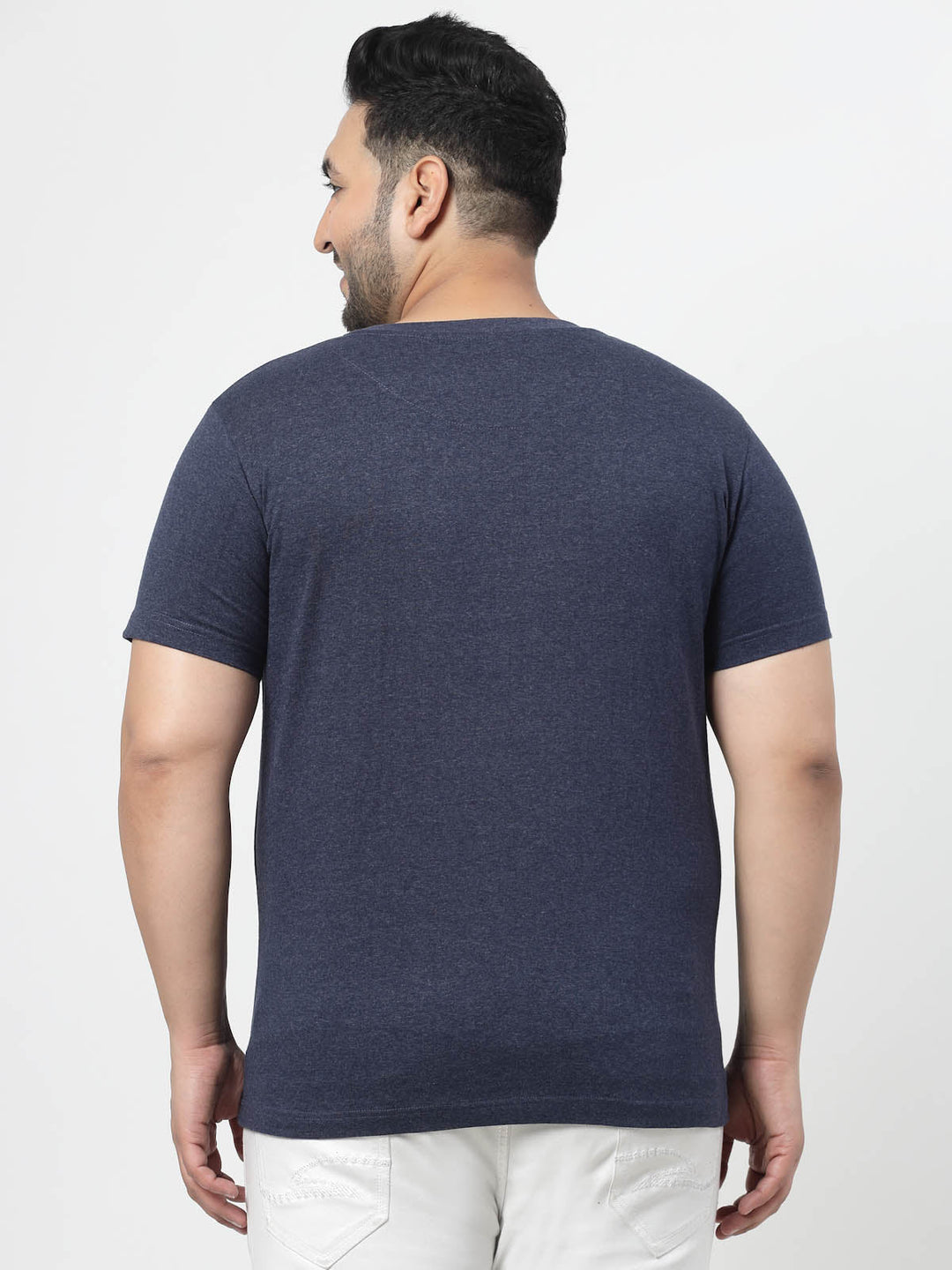 Plus Size  Men Navy Blue Regular Fit T-shirt