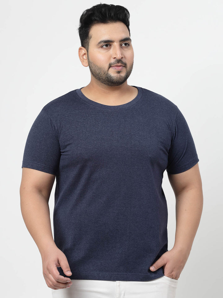 Plus Size  Men Navy Blue Regular Fit T-shirt