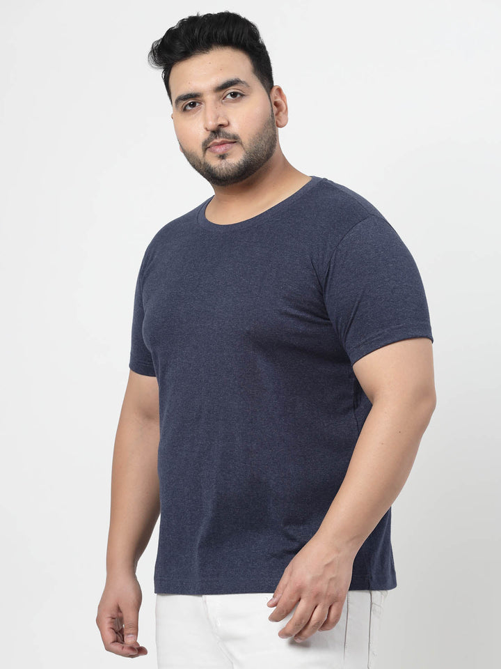 Plus Size  Men Navy Blue Regular Fit T-shirt
