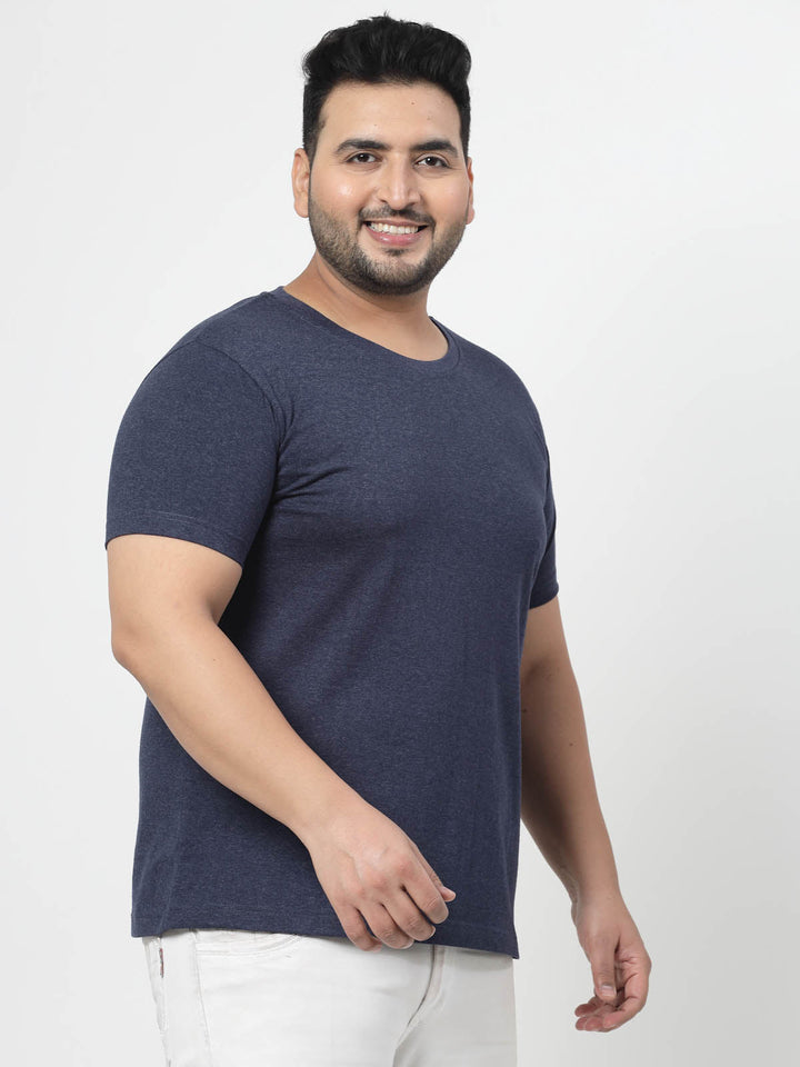 Plus Size  Men Navy Blue Regular Fit T-shirt
