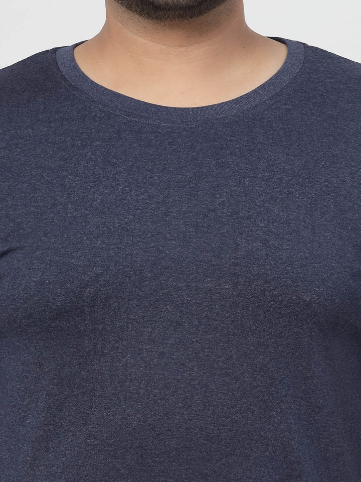 Plus Size  Men Navy Blue Regular Fit T-shirt