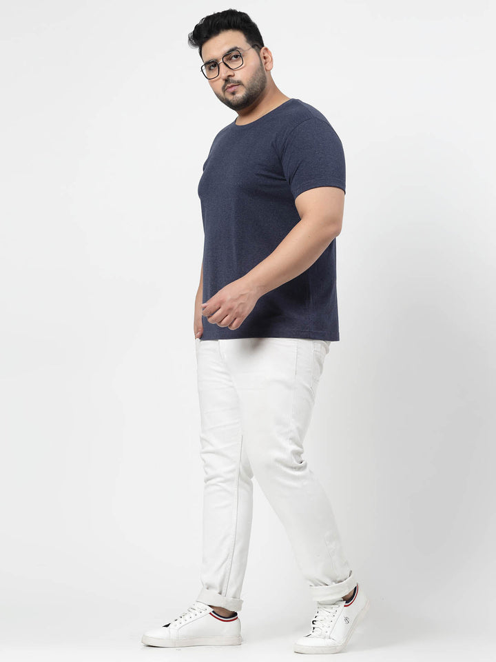 Plus Size  Men Navy Blue Regular Fit T-shirt