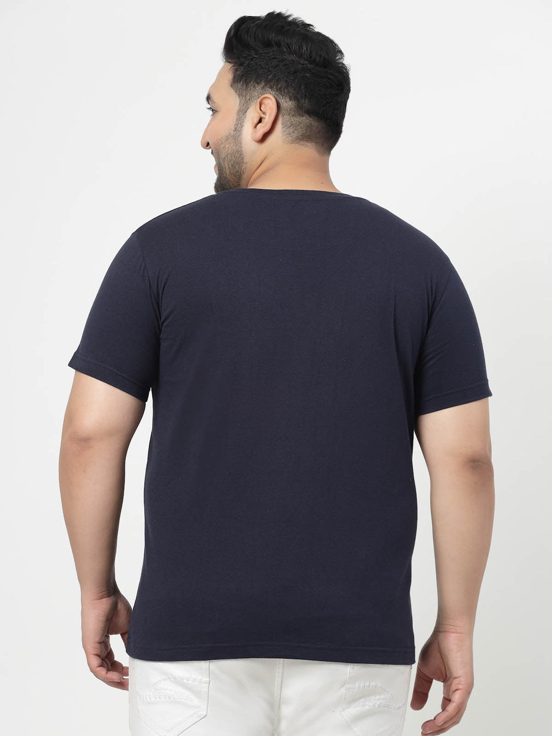 Plus Size  Men Navy Blue Regular Fit T-shirt