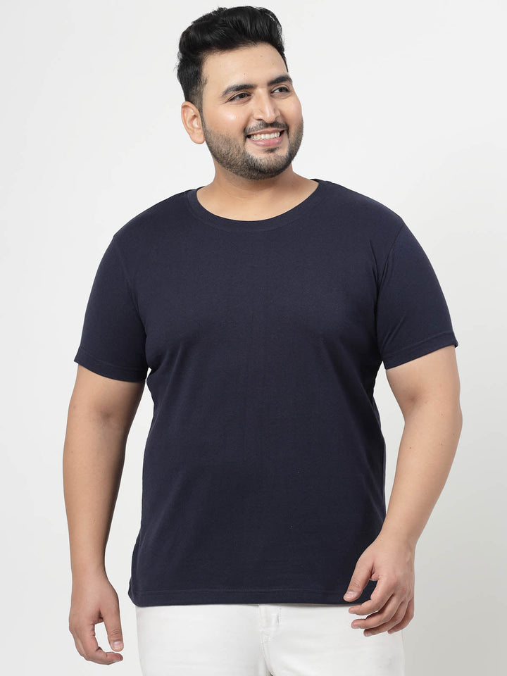 Plus Size  Men Navy Blue Regular Fit T-shirt