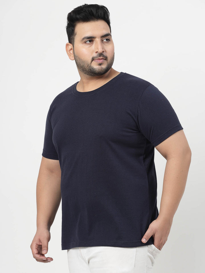 Plus Size  Men Navy Blue Regular Fit T-shirt