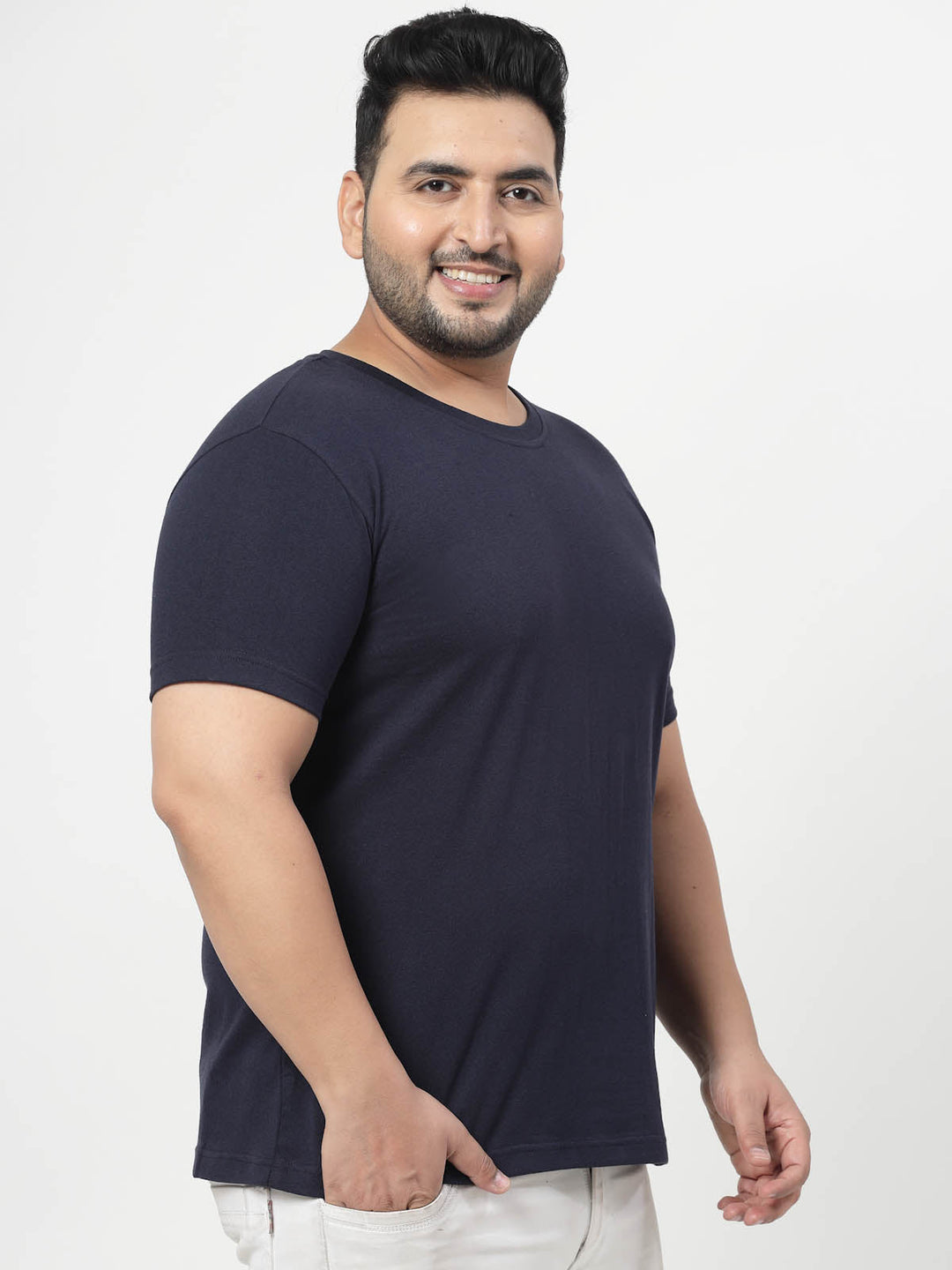 Plus Size  Men Navy Blue Regular Fit T-shirt