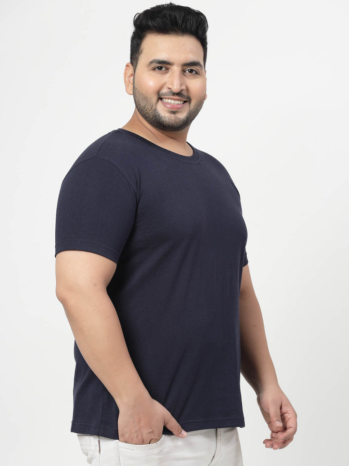 Plus Size  Men Navy Blue Regular Fit T-shirt
