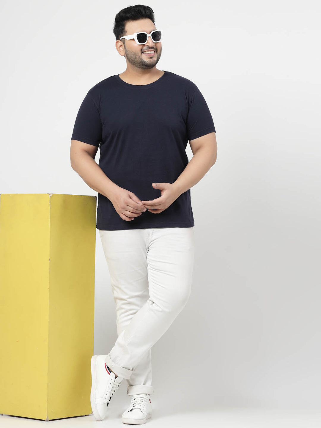 Plus Size  Men Navy Blue Regular Fit T-shirt
