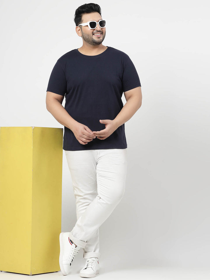 Plus Size  Men Navy Blue Regular Fit T-shirt