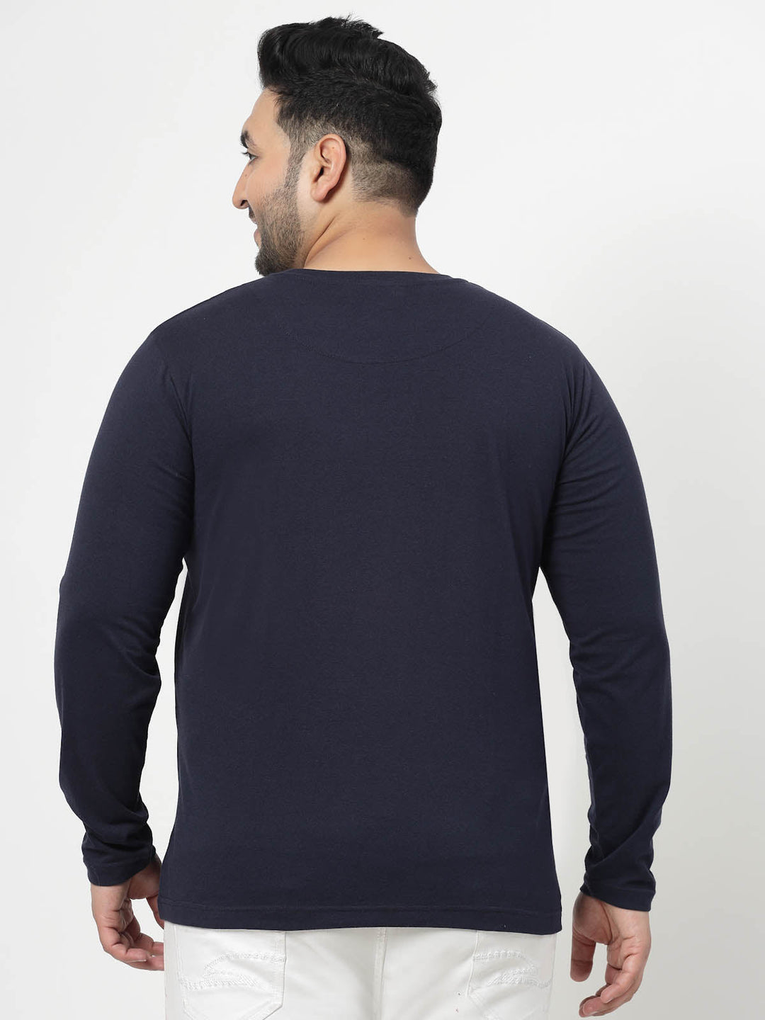 Plus Size Men Navy Blue Solid Pure Cotton T-shirt