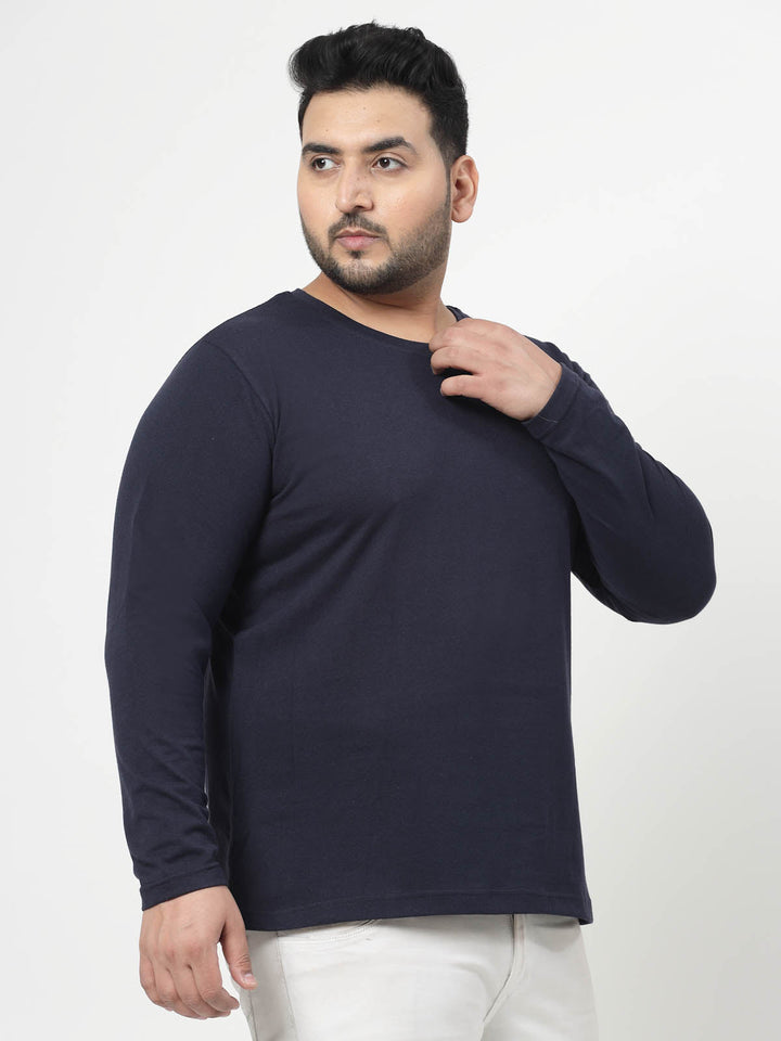 Plus Size Men Navy Blue Solid Pure Cotton T-shirt