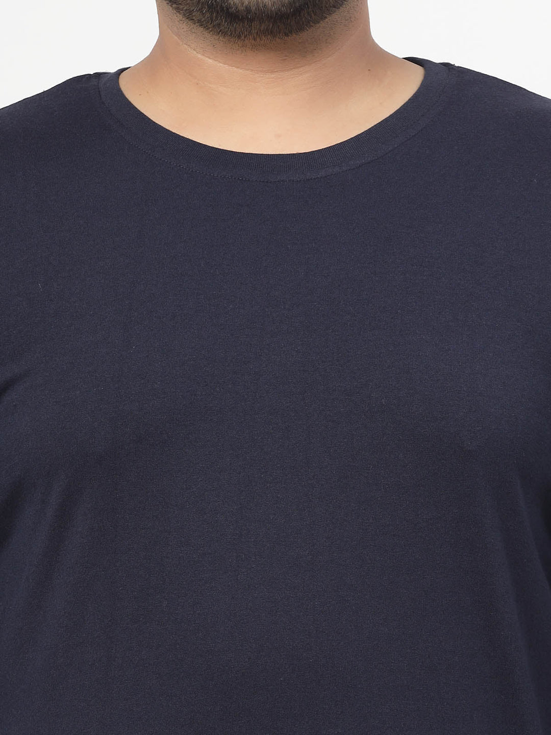 Plus Size Men Navy Blue Solid Pure Cotton T-shirt
