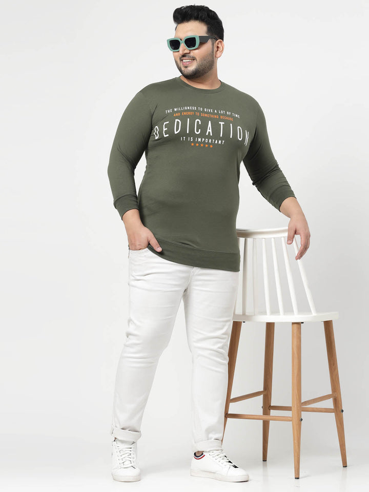 Plus Size Typography Printed Long Sleeves Cotton Sweatshirt