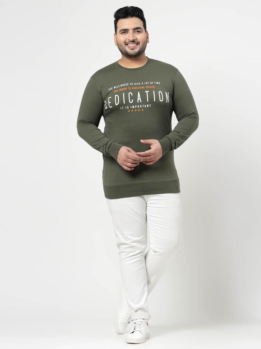 Plus Size Typography Printed Long Sleeves Cotton Sweatshirt