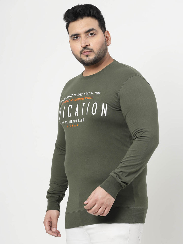 Plus Size Typography Printed Long Sleeves Cotton Sweatshirt