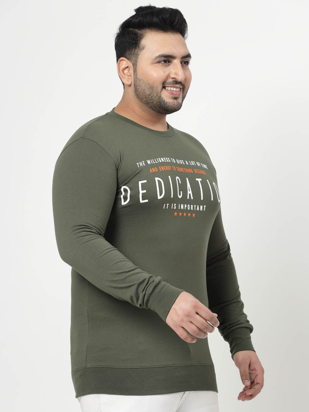 Plus Size Typography Printed Long Sleeves Cotton Sweatshirt