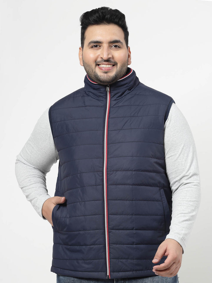Plus Size Men Navy Blue Colourblocked Puffer Jacket