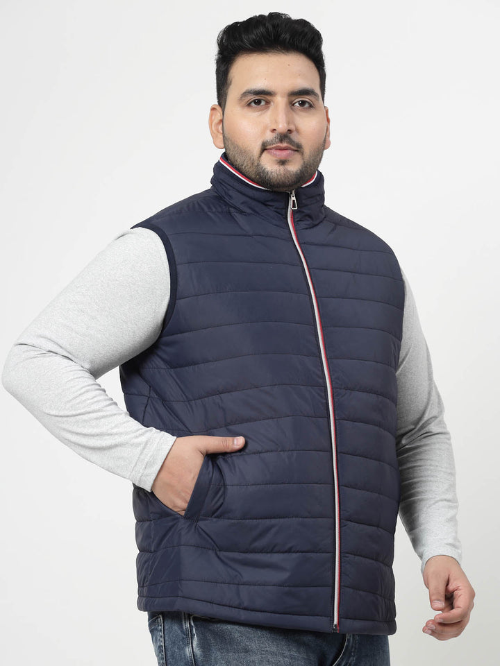 Plus Size Men Navy Blue Colourblocked Puffer Jacket