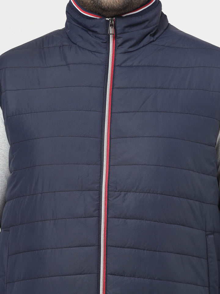 Plus Size Men Navy Blue Colourblocked Puffer Jacket