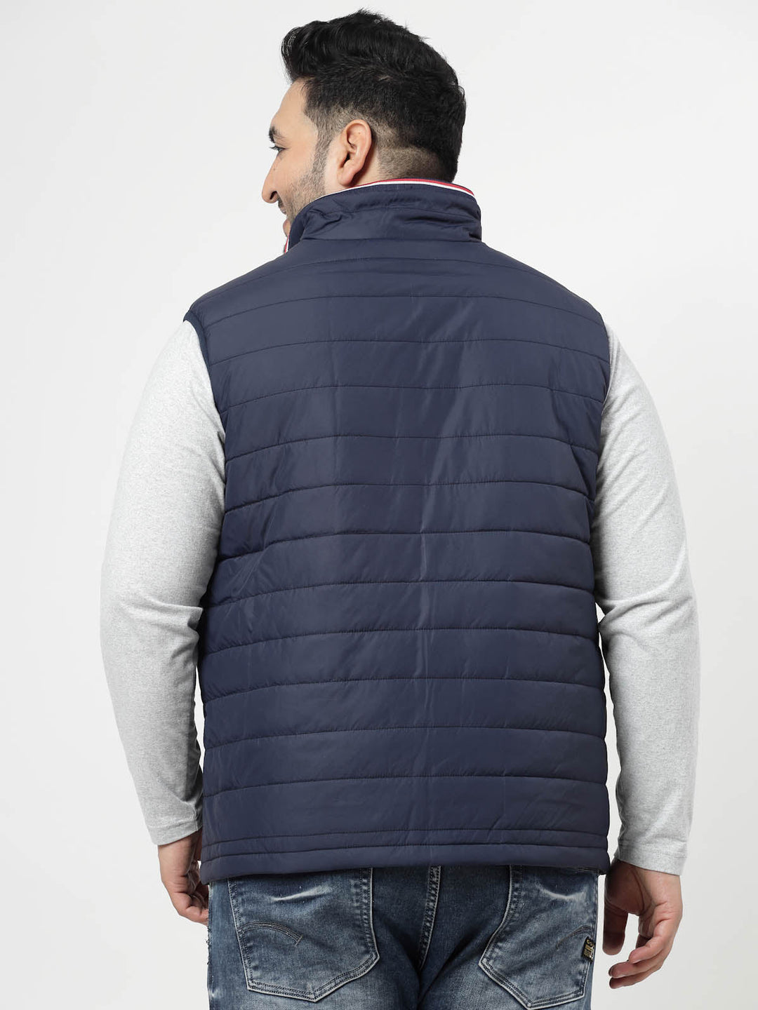 Plus Size Men Navy Blue Colourblocked Puffer Jacket